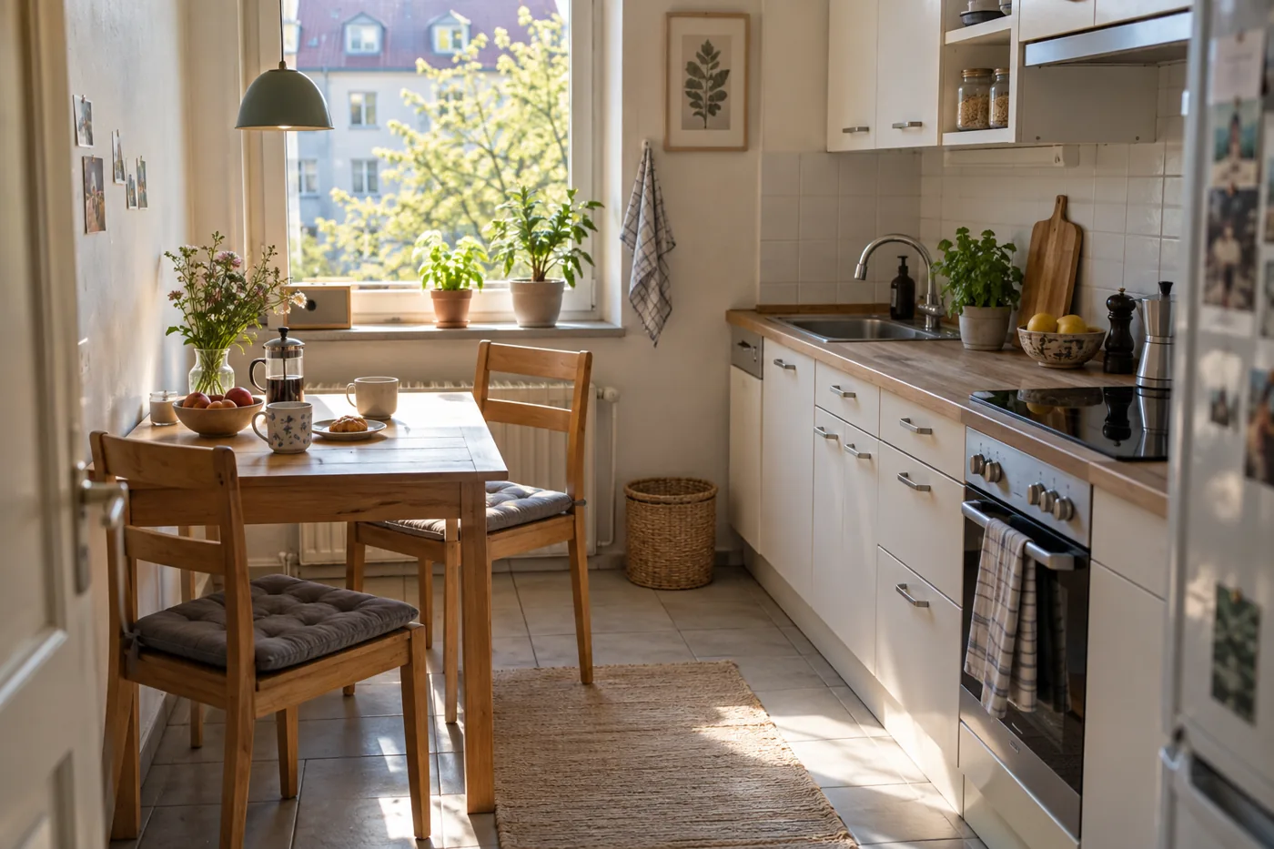 Kleiner Esstisch mit zwei Stühlen in einer hellen Küche